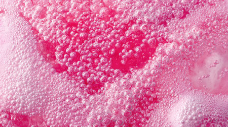 This captivating close-up image captures a vibrant pink liquid filled with bubbles. Ideal for artistic and abstract projects, it delights with its texture and freshness.の素材
