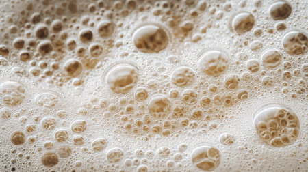 A mesmerizing close-up of bubbles and foam in a liquid, showcasing unique textures and patterns. Ideal for projects requiring a refreshing and organic feel.の素材