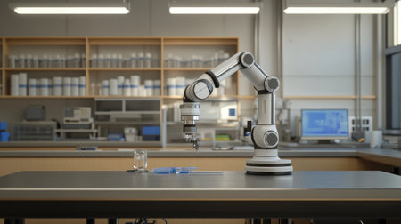 Explore the integration of an advanced robotic arm in a modern laboratory, showcasing precision automation for various tasks and enhancing research capabilities effectively.の素材