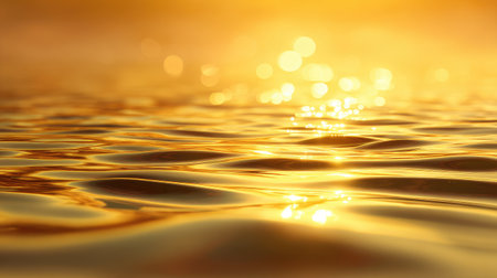 A captivating image of a water surface at sunset, showcasing soft waves bathed in a golden glow. Ideal for evoking tranquility and a serene atmosphere.の素材
