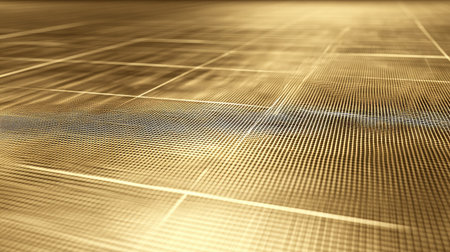 This abstract image features a golden texture with a grid pattern, creating a vibrant and warm ambiance. Ideal for backgrounds or artistic projects, it evokes elegance.の素材