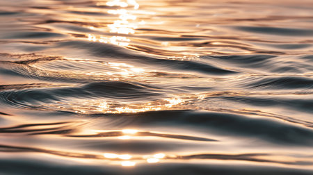 This stunning image captures the gentle ripples of water reflecting warm sunset light, creating a peaceful atmosphere perfect for relaxation and nature appreciation.の素材