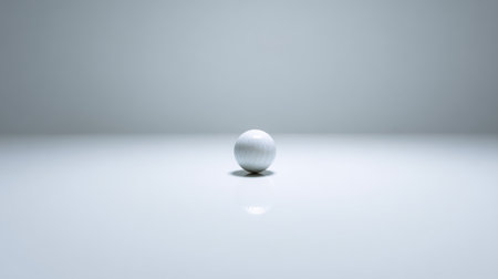 A simple white ball rests on a minimalist surface, casting soft shadows against a neutral background. This artistic composition evokes feelings of purity and tranquility.の素材