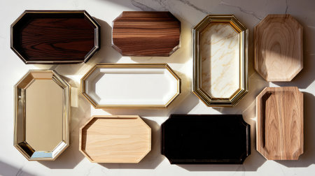 Capture the essence of style with this collection of decorative trays showcasing various shapes and materials, perfect for enhancing any home decor or entertaining space.の素材