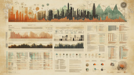 This infographic vividly presents a fusion of data visualization techniques, creating an engaging and educational resource filled with insightful visuals and informative designs.の素材