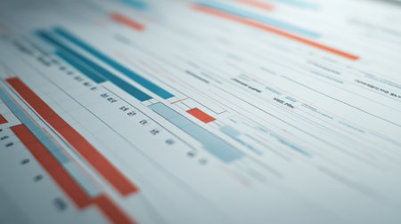 This image features an abstract data chart showcasing various metrics and insights crucial for reports and professional analyses, ideal for business presentations.の素材