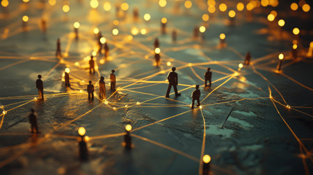 This image illustrates an abstract network of interconnected human figures, highlighting the importance of digital interactions and connectivity in modern society.の素材