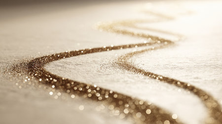 A mesmerizing golden glitter trail on a soft white surface creates a whimsical and enchanting ambiance, perfect for artistic projects and celebratory themes.の素材