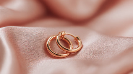 Delicate rose gold hoop earrings displayed on plush satin fabric create an elegant composition highlighting luxury and style, perfect for fashion-focused audiences.の素材