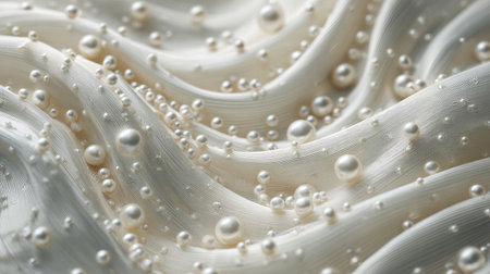 This mesmerizing image captures the elegance of delicate fabric intertwined with pearls, showcasing soft waves and a serene atmosphere, ideal for various design projects.の素材
