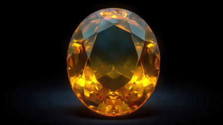 This stunning image features a radiant yellow gemstone, showcasing intricate cuts that reflect light beautifully, set against a dark background for dramatic effect.の素材