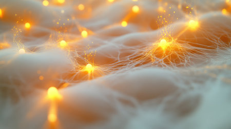 This stunning abstract image captures the intricate beauty of glowing neural connections, set against a soft, organic texture that enhances its ethereal quality.の素材