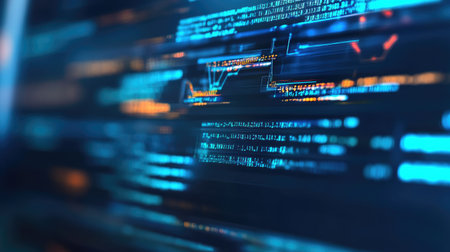 Dynamic digital background featuring glowing lines and data representations, ideal for technology-related themes, presentations, and futuristic concepts.の素材