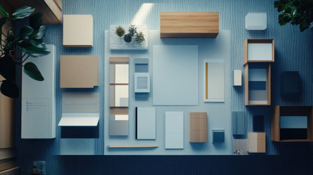 A minimalist workspace featuring an organized layout with office supplies, natural elements, and sleek design. Perfect for inspiring productivity and creativity.の素材