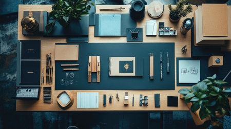 Discover a beautifully organized workspace showcasing modern stationery and plants, enhancing productivity through a clean and stylish design. Ideal for creative inspiration.の素材