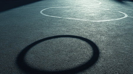 This captivating image features sunlight casting intricate shadows on an asphalt playground surface, showcasing white shapes that create a striking composition and highlight texture.の素材