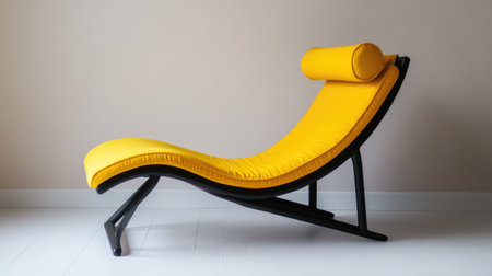 This striking yellow lounge chair features a sleek black frame and a modern curved design, adding a vibrant touch to any contemporary living space or relaxation area.の素材