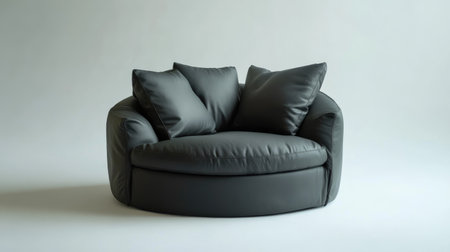 Modern round leather chair featuring soft cushions, ideal for enhancing the comfort and style of any contemporary living space or lounge area.の素材