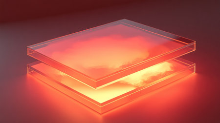 Surreal artwork featuring glowing layers in warm hues. The composition creates a sense of depth and tranquility, ideal for design projects needing a modern touch.の素材