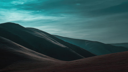 Explore a serene landscape featuring rolling hills under a soft sky, characterized by subtle shadows and gentle gradients of light, perfect for relaxation.の素材