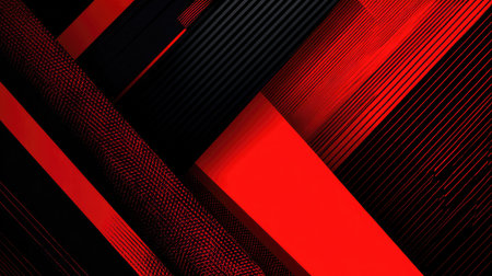 This striking abstract image features a dynamic interplay of red and black geometric shapes, ideal for modern design projects or creative digital backgrounds.の素材