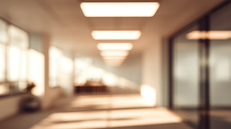 A visually captivating image of a modern office space featuring soft focus and natural light. This setting promotes creativity, collaboration, and productivity in a serene environment.の素材