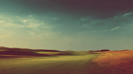 Captivating view of rolling hills under a dynamic sky at dusk, showcasing the blend of colors and serene atmosphere, perfect for nature lovers and outdoor enthusiasts.の素材