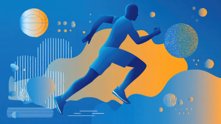 A vibrant abstract illustration featuring a silhouette of an athlete in motion. The dynamic design highlights the essence of sports and fitness through energetic colors and shapes.の素材