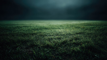 A serene image showcasing lush green grass illuminated by soft light against a moody dark sky, creating a tranquil atmosphere perfect for nature-themed projects.の素材
