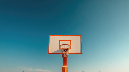 A vibrant basketball hoop stands against a stunning blue sky, ideal for showcasing themes of sports, recreation, and outdoor activities in a bright and airy environment.の素材