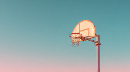 A solitary basketball hoop stands against a brilliant sky, embodying the spirit of outdoor sports and active lifestyles. Capture the essence of urban recreation.の素材