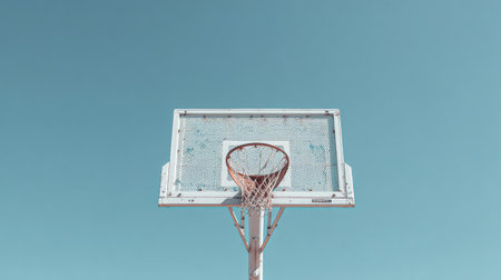 A basketball hoop stands against a clear blue sky, symbolizing sports and recreation. This image captures the essence of outdoor activity and vibrant energy for various uses.の素材