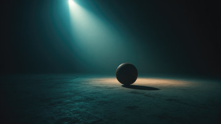 A captivating scene featuring a ball bathed in soft blue light amidst darkness, creating a dramatic atmosphere that evokes feelings of mystery and solitude.の素材