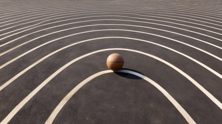A captivating image of a basketball placed on a track, featuring curved lines that create a dynamic visual effect, symbolizing energy and movement in sports.の素材
