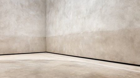 A spacious interior showcases smooth textured walls and a clean floor, enhancing minimalist design with soft lighting. Ideal for artistic and architectural applications.の素材