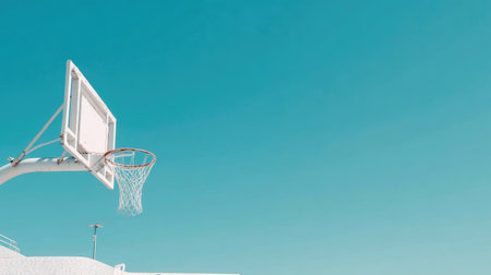 A vibrant basketball hoop set against a clear blue sky, capturing the essence of outdoor sports and vibrant energy, perfect for sport and leisure enthusiasts.の素材