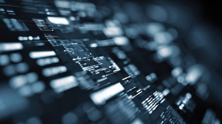 This abstract image features a modern technology background filled with digital data and code patterns, showcasing the essence of innovation and connectivity in blue tones.の素材