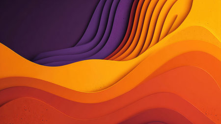 This vibrant abstract background features colorful waves in shades of orange, yellow, and purple, ideal for design projects, presentations, and wallpapers.の素材