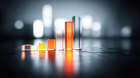 An artistic representation of clear and colored bars depicting growth and analytics in a business context, perfect for illustrating financial progress or statistical data.の素材