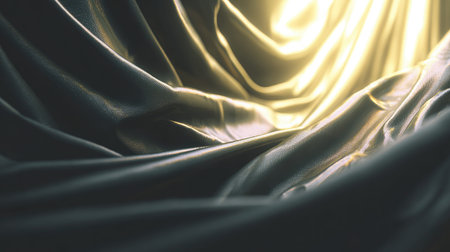 A stunning close-up of soft, shimmering fabric draping gracefully, showcasing intricate textures and beautiful light reflection to create a captivating artistic background.の素材