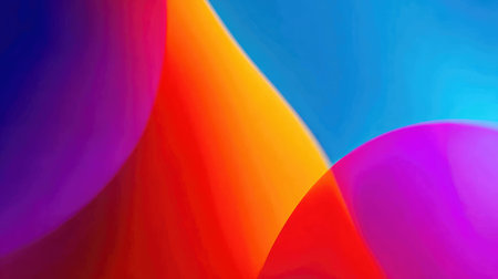 This vibrant abstract background showcases smooth curved shapes and striking gradients of orange, blue, and purple, perfect for artistic and modern design projects.の素材