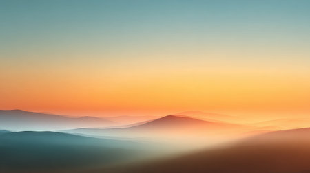 A beautiful serene scene capturing a sunrise over soft, misty mountains. Pastel hues create a tranquil atmosphere, inviting viewers to connect with nature's beauty.の素材