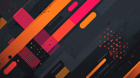 This vibrant abstract design showcases colorful lines and geometric shapes, creating a modern aesthetic perfect for tech presentations or digital art projects.の素材