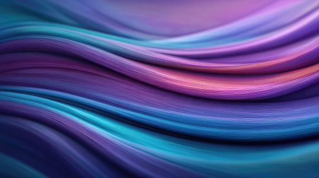 This image showcases vibrant, flowing waves of color in smooth gradients. The purple, blue, and pink shades create a serene and artistic background ideal for various creative projects.の素材
