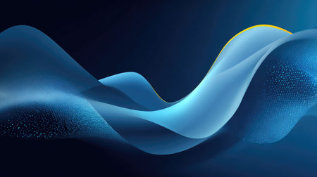 This captivating abstract image showcases flowing blue waves with smooth curves, subtle textures, and vibrant light highlights, perfect for modern design projects.の素材