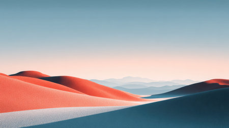 Discover the beauty of a tranquil desert landscape featuring smooth rolling sand dunes bathed in soft sunrise colors. Ideal for travel and nature themes.の素材