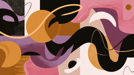 This vibrant abstract artwork showcases a dynamic blend of shapes and colors. Ideal for creative projects, this piece emphasizes modern design and artistic expression.の素材