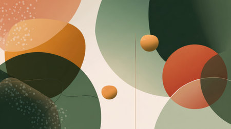 This abstract composition showcases a blend of colorful shapes and soft tones, offering a modern aesthetic ideal for artistic projects and contemporary decoration.の素材