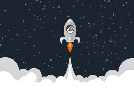 Flat design, Space rocket launches, Astronauts in a rocket, Vector illustration, Infographic Elementのイラスト素材