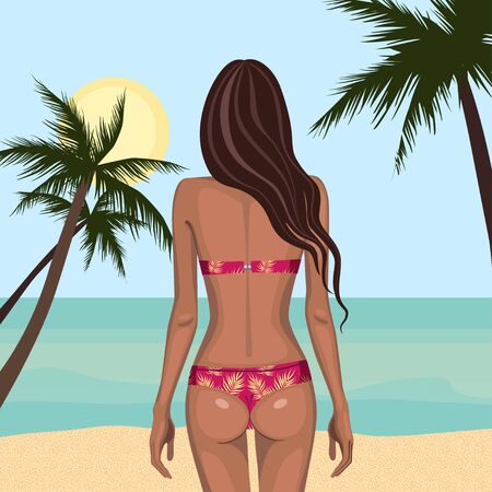 Beautiful girl in a swimsuit on beachのイラスト素材